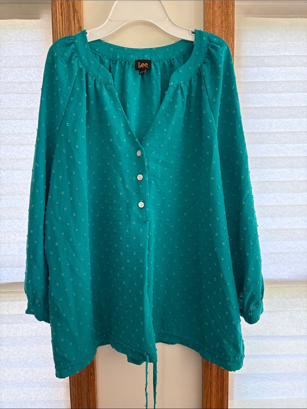 Lee Teal Button-Front Peasant Tunic